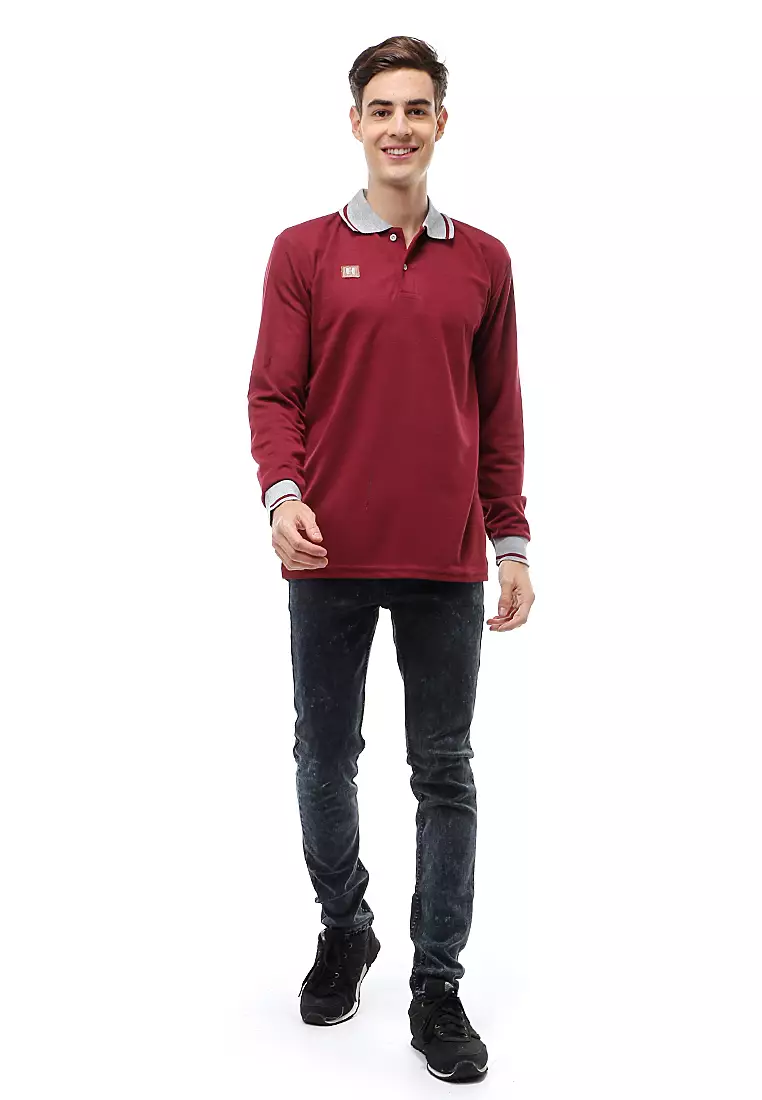 Jack Atasan Formal Pria T-Shirt Kaos Polo Polos Long Sleeve Material Cotton ORIGINAL - Maroon