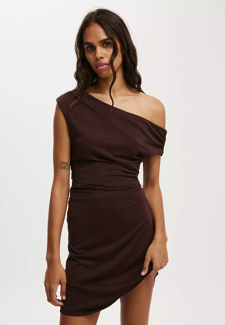 asymmetric midi dress zara Asymmetric Neckline Artwear Dress in Butter main image 1