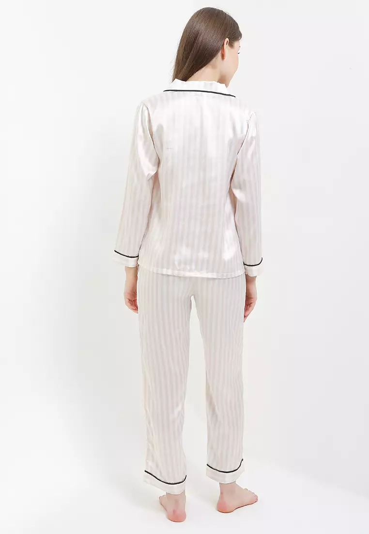 Piyama Pyjama Baju Tidur Satin Silk Long Sleeve Long Pants Berkantong Baju Celana Sleepwear