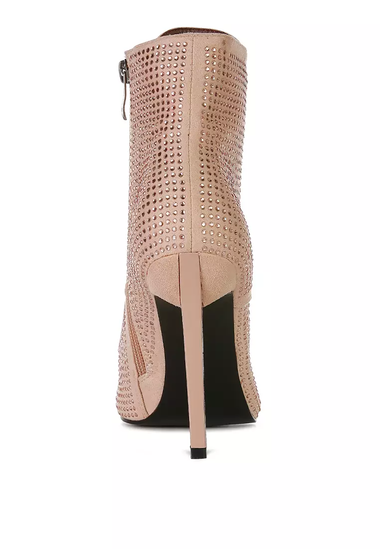 Sepatu bot berlian imitasi suede imitasi warna krem