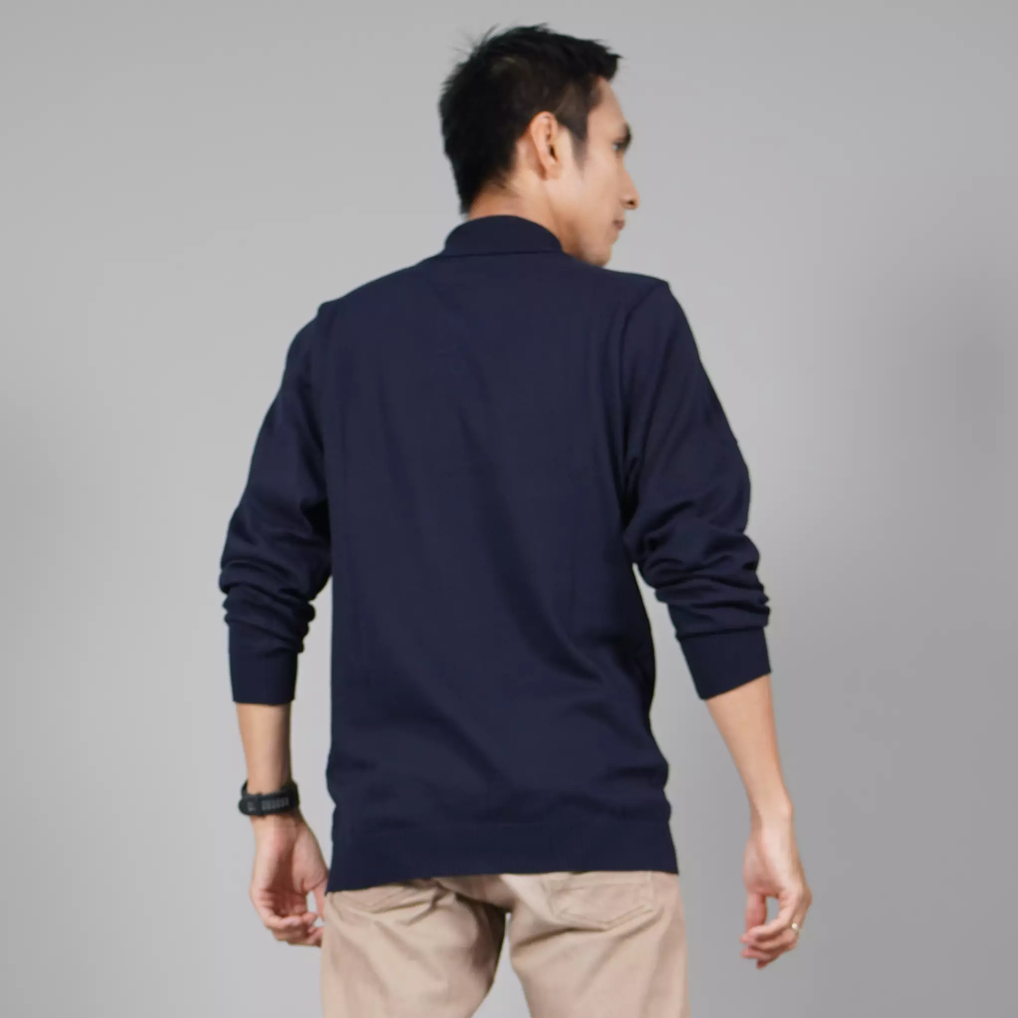 JEHOON Sweater Rajut Leher Tinggi Pria Knit Outer Turtle Neck Pria - NAVY