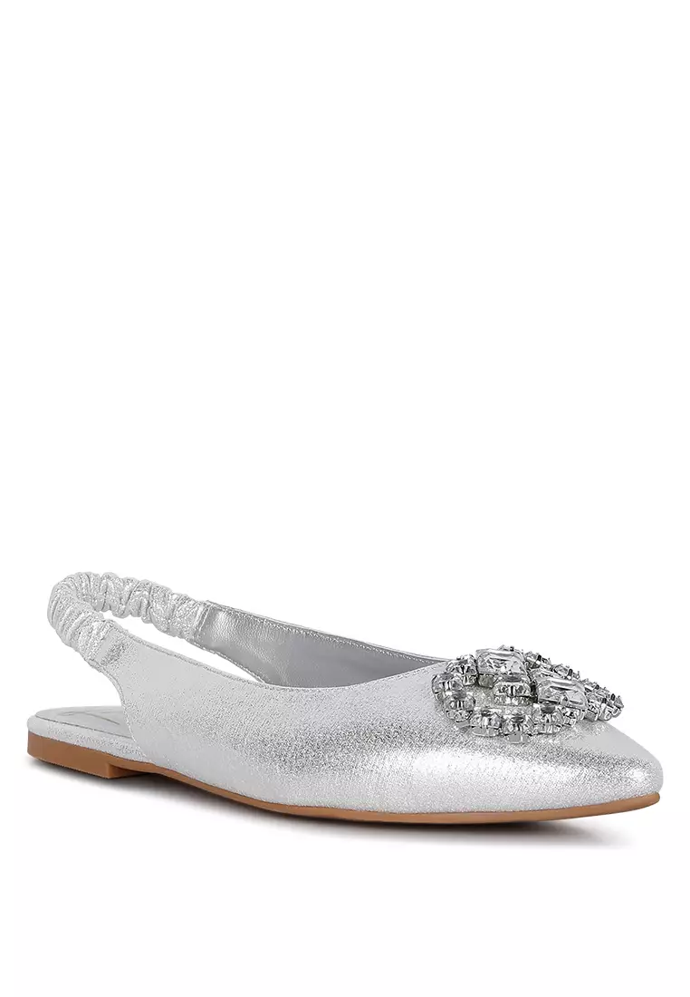 Silver diamante flat shoes discount