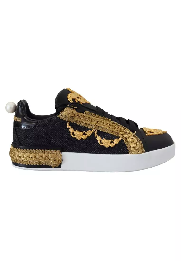 Dolce and gabbana black and gold shoes sale