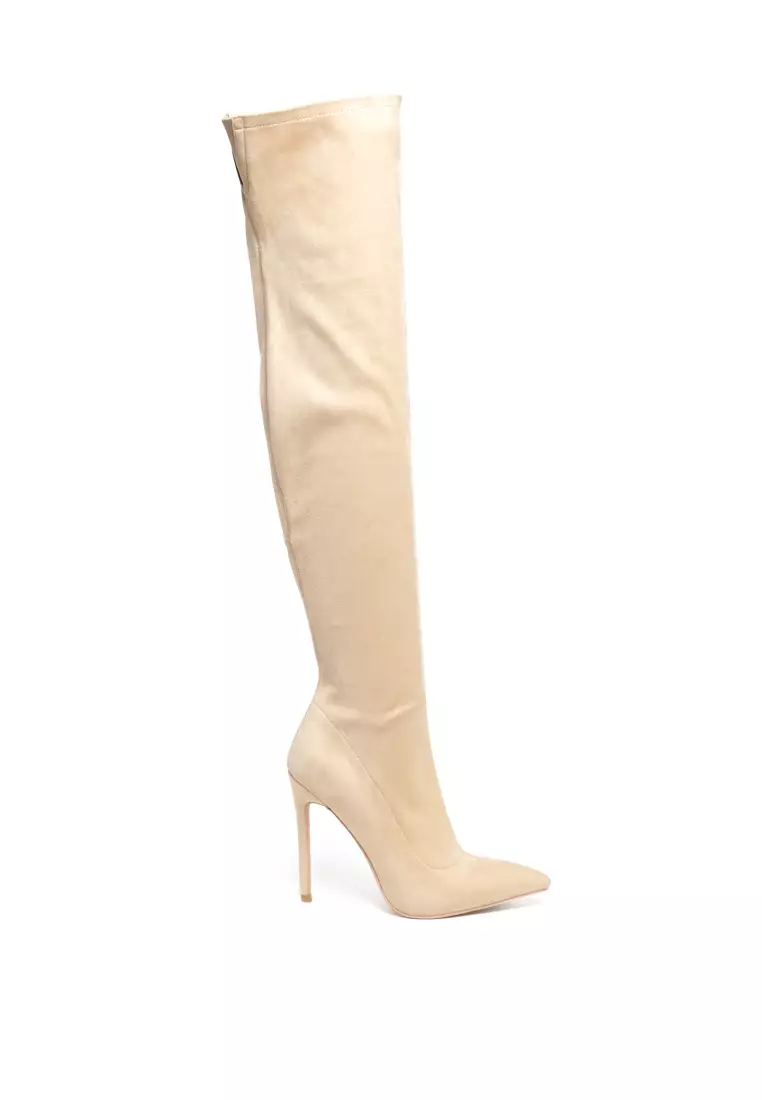 Discount on London Rag  shoes - SKU: Stretch Over The Knee Stiletto Boot In Beige