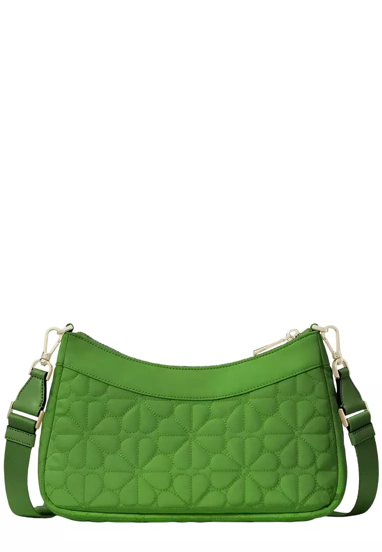 Spade Flower Quilted Fabric Convertible Crossbody Bag - KS Green KK077