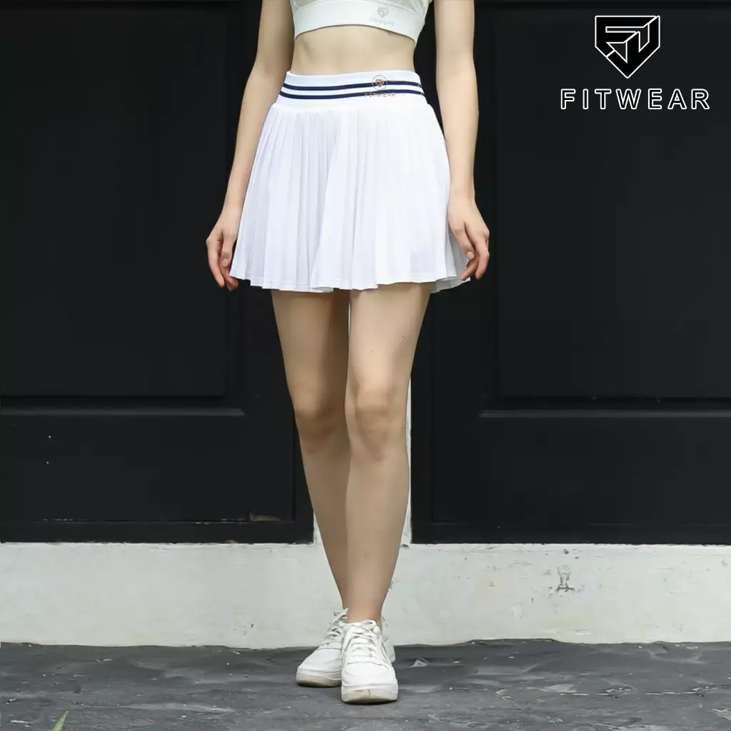 Fitwear Rok + Inner Padel Wanita Olahraga XAVIERA MEDIUM PLEATS - WHITE