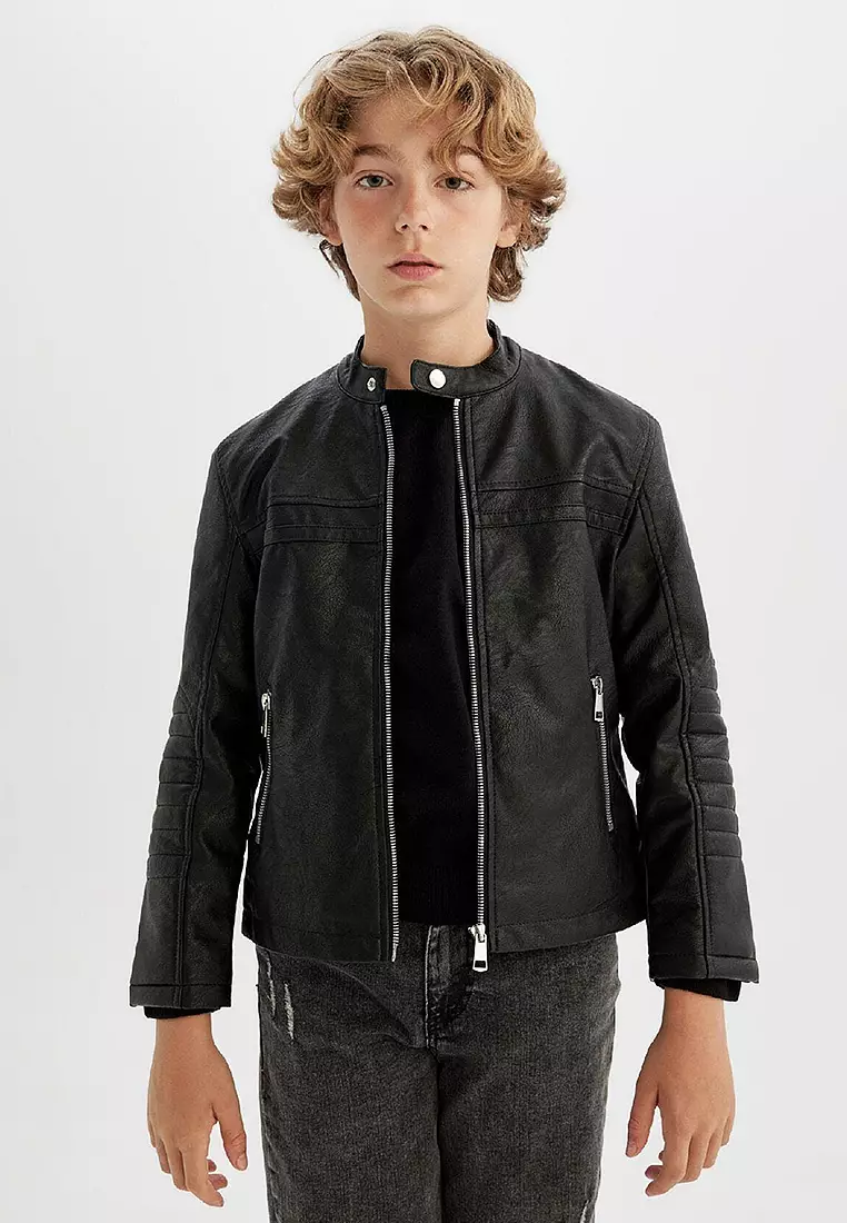 Water Repellent Faux Leather Jacket Coat