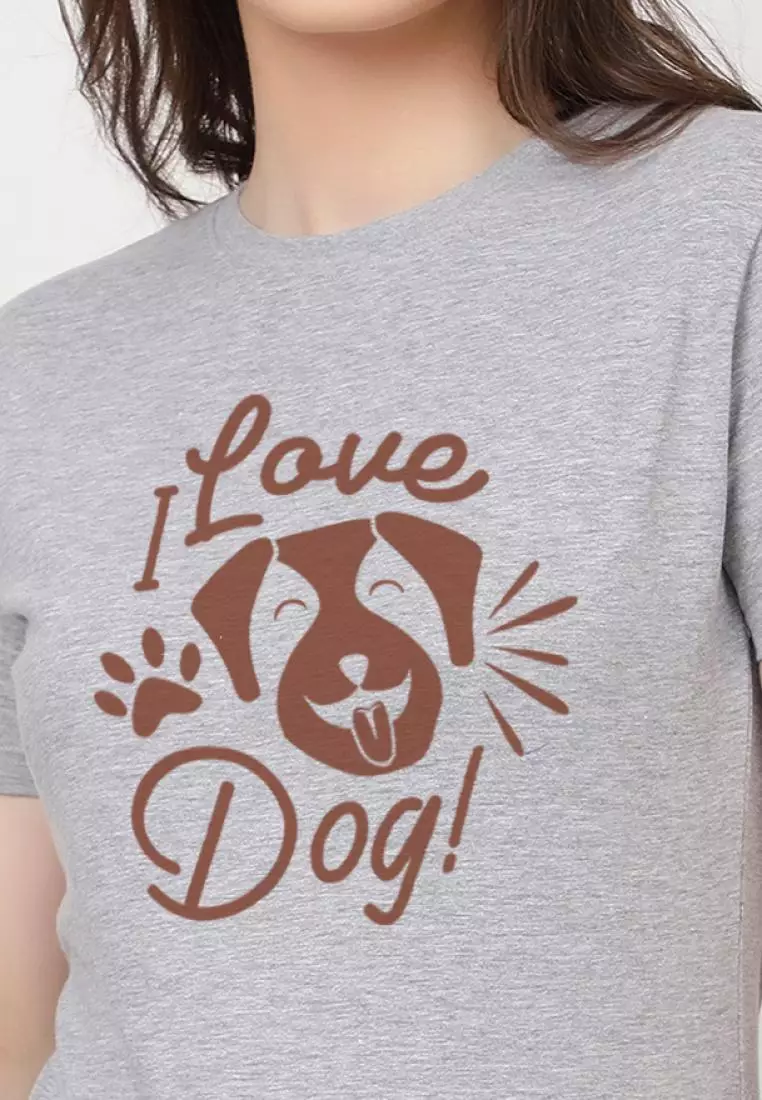 Love Dog Relaxed Short Sleeve Stylish Grey Cotton Casual Graphic Print Tee/TShirt