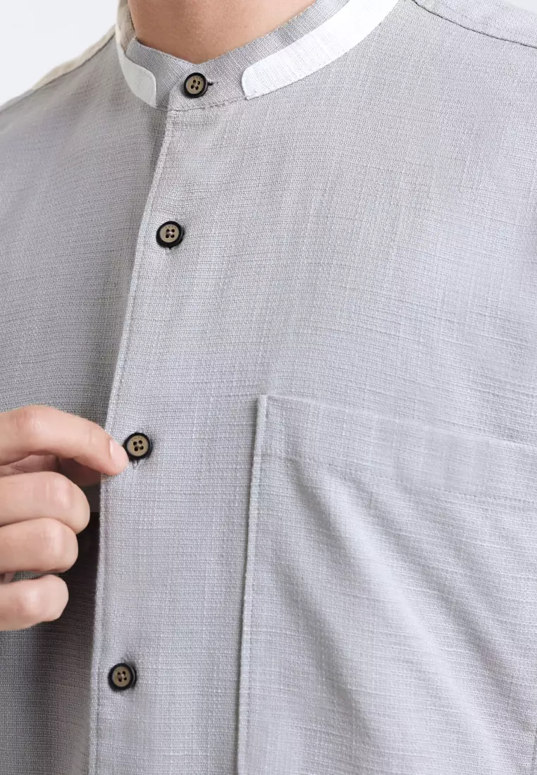 Emba Denim - Aram Two 037 Kemeja Koko Pria Lengan Pendek Grey