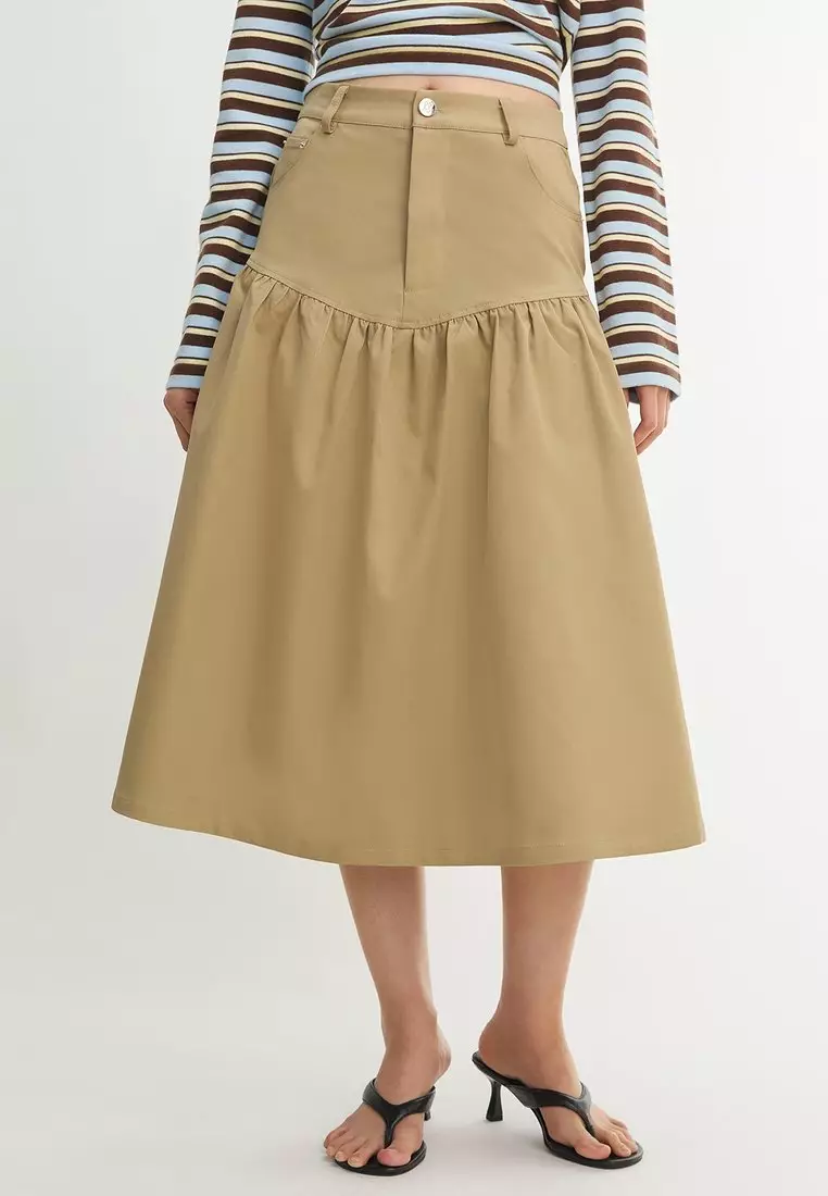 High Waist Midi Skirt - Beige