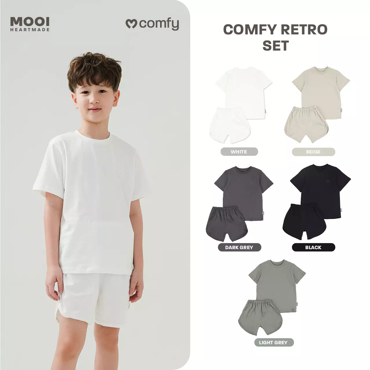 Mooi Setelan Anak Kaos Anak Comfy Retro Set - Light Grey