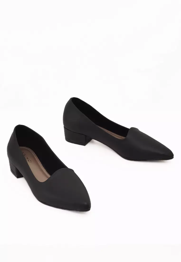 VIVI NICI - Danielle Sepatu Kerja Wanita Pantofel Hak 3 Cm Black Solid