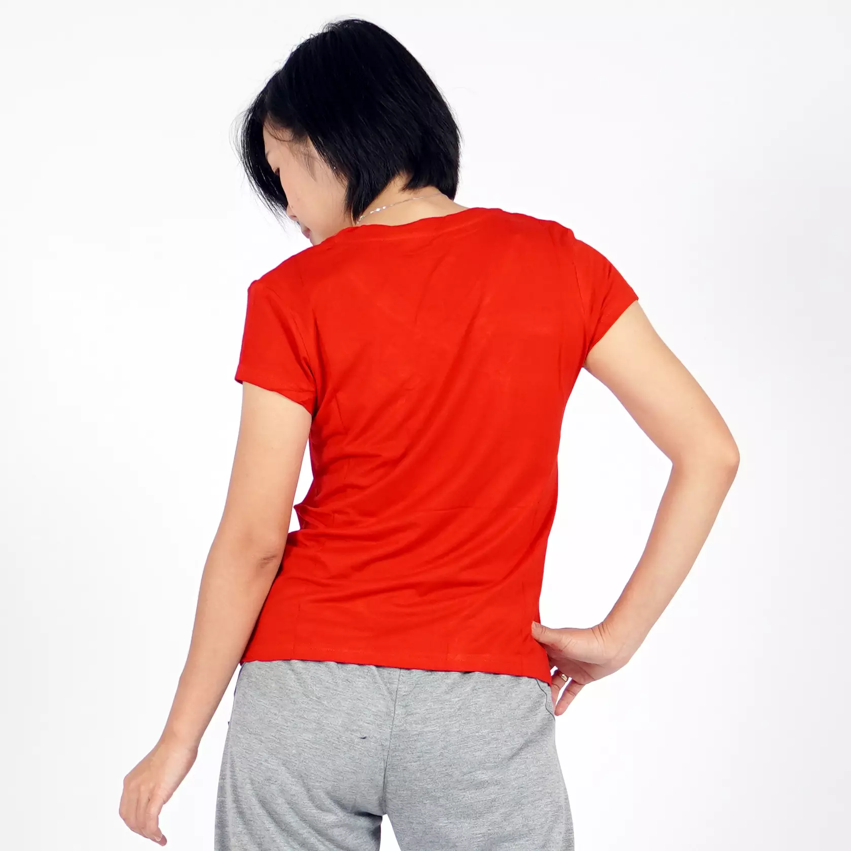 OKECHUKU Vioree T-Shirt V-Neck Polos Tangan Pendek Kaos Leher V - Merah