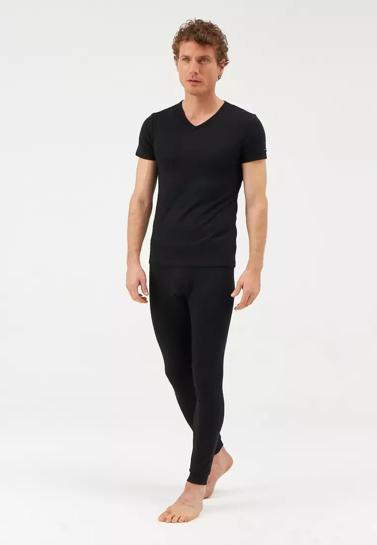 Buy DAGİ Black Basic Thermal Top, V-Neck, Regular, Underwear for