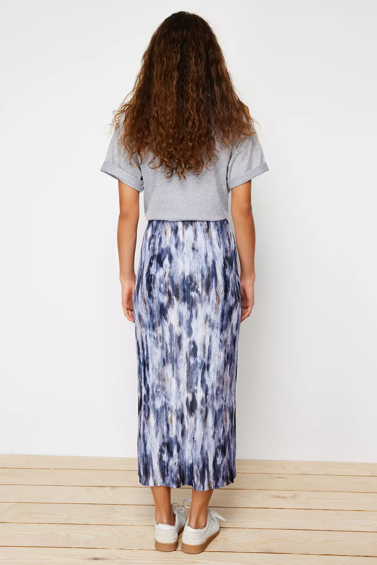 Abstract Pleated Maxi Skirt