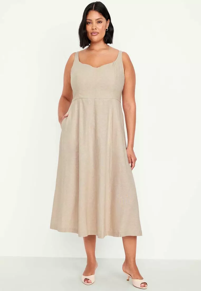Fit & Flare Linen-Blend Midi Dress