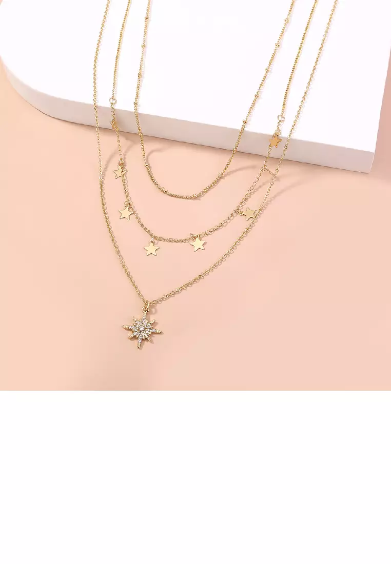 Gold Plated Star Pendant Necklace - 24" Cuban Chain With Cubic Zirconia, 6mm Star