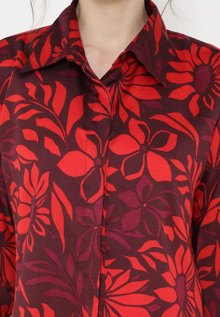 Red floral printed shirt for Independence Day By Brilliant Girl Warna MERAH