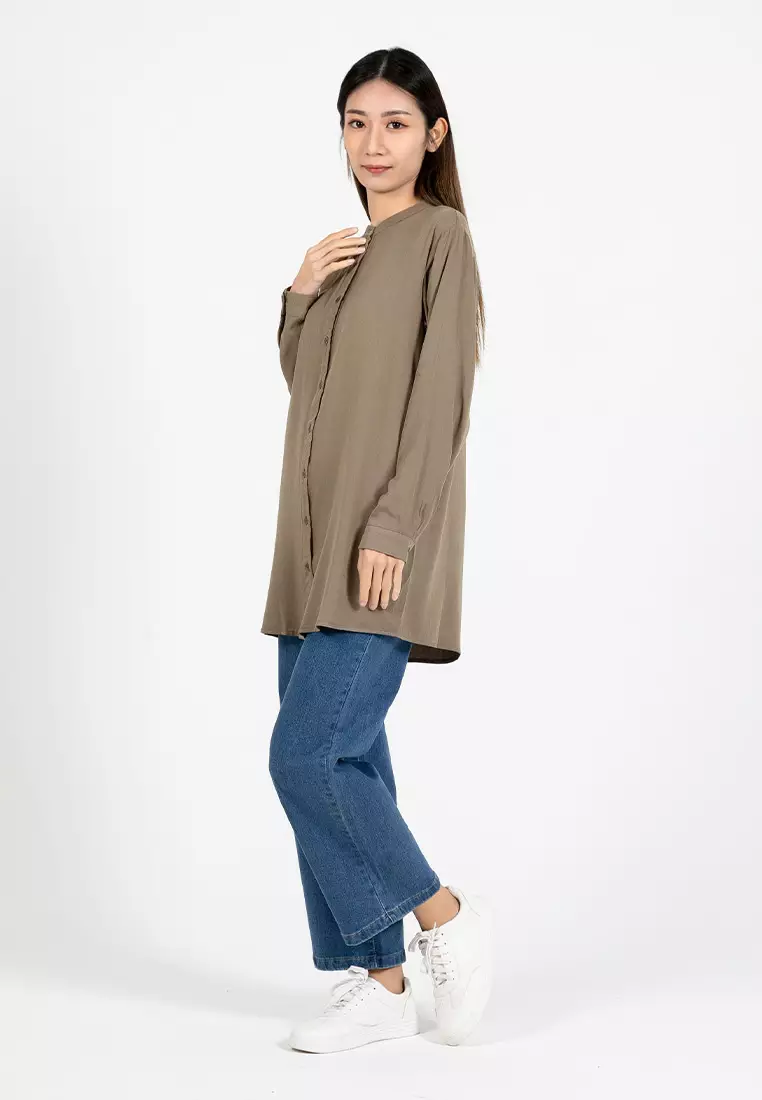 Forest Ladies Rayon Shirt Women Long Sleeve Tunic - 822405-48Olive