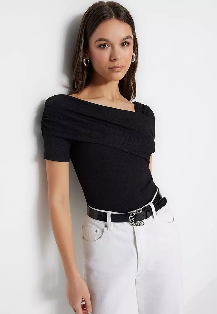 Asymmetrical Collar Bodysuit Top
