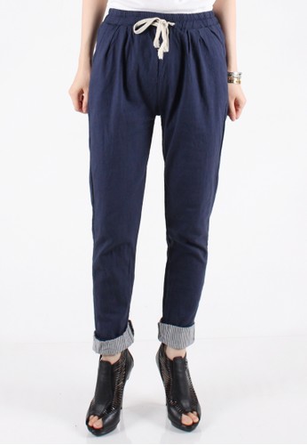 Canvas Cropped Pants - Navy