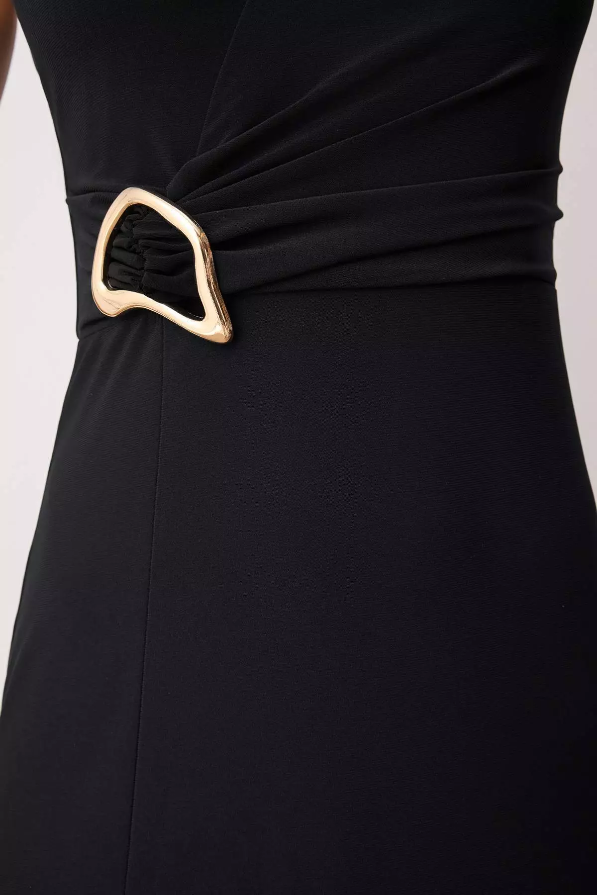 Black Body-Fitting Accessory Detailed Knitted Long Elegant Evening Night Graduation Dress Tprss25Ae00016