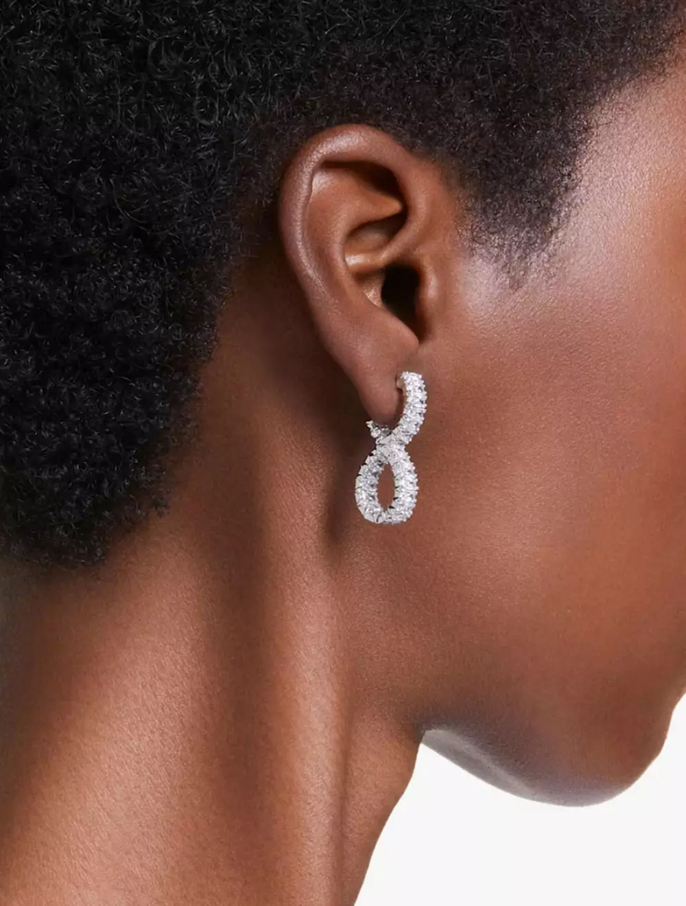 Hyperbola Hoop Earrings, Infinity, White, Rhodium Plated - White