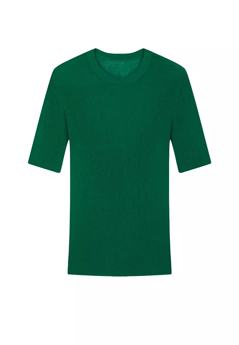 棉修身超薄款短袖套頭針織衫