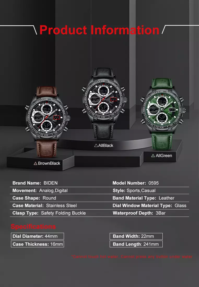 Jam Tangan Pria Original Multifungsi Analog&Digital Tali Kulit Olahraga Anti Air Jam Tangan Cowok Allgreen