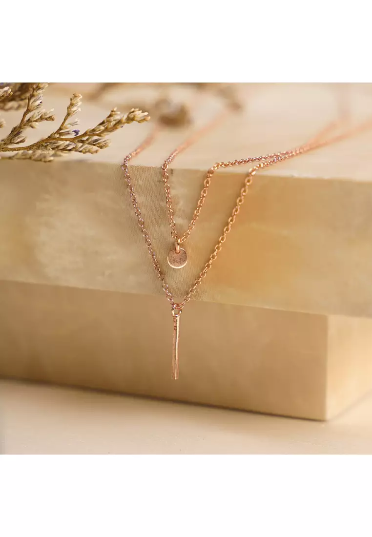 Minimal Thin Vertical Bar Rose Gold Necklace with 925 Sterling Silver