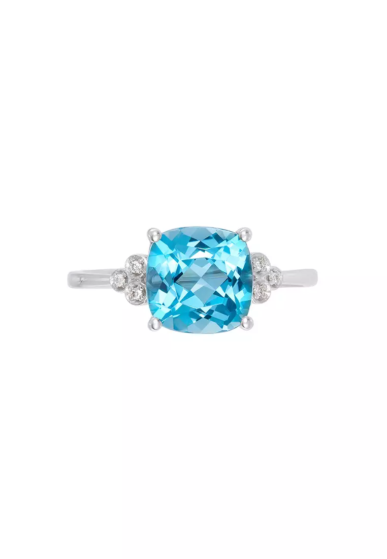 HABIB Cushion Blue Topaz and Round Diamond Ring in 375/9K White Gold 24693(R)
