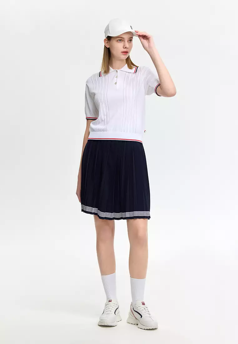 WOMEN'S K-SWISS LOGO STRIPED PLEATED MIDI SKIRT