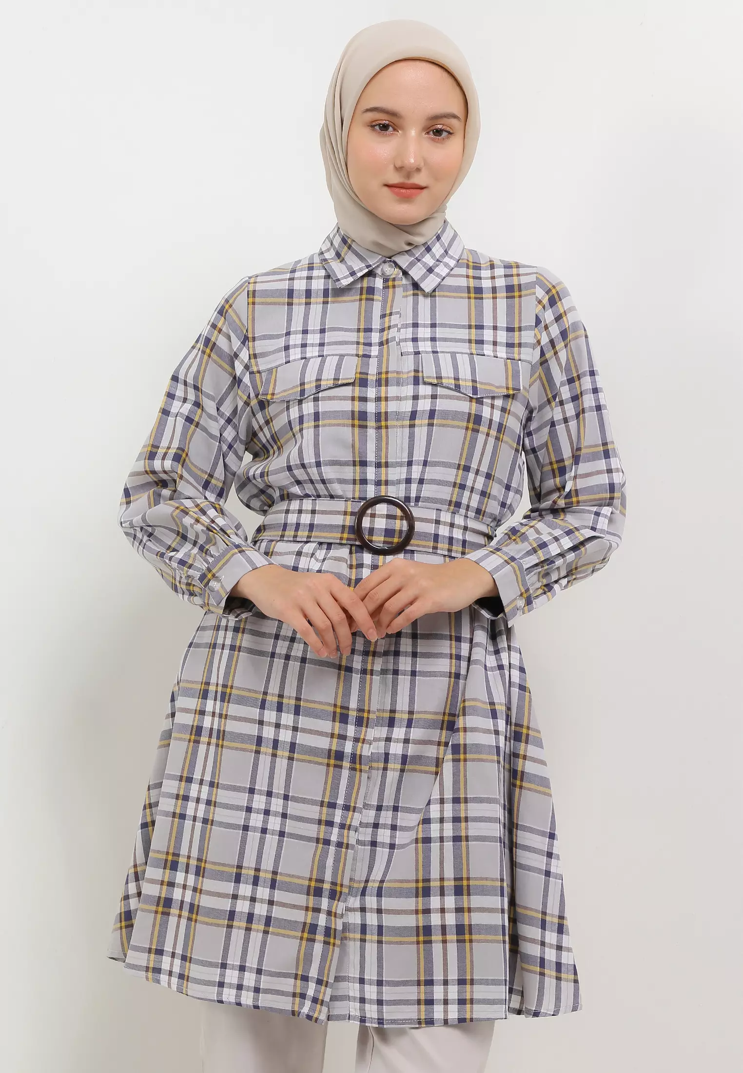 MFMW Maureen Tunik Abu Motif Kotak