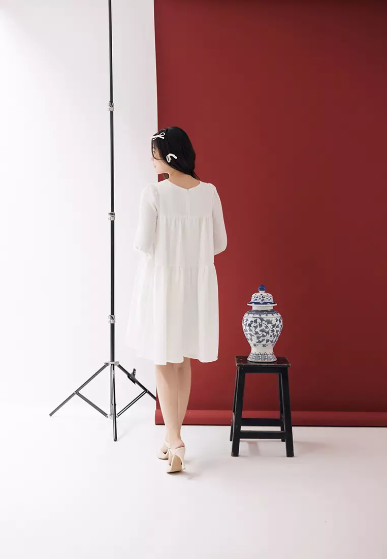 Sakura Long Sleeve Tier Dress in White