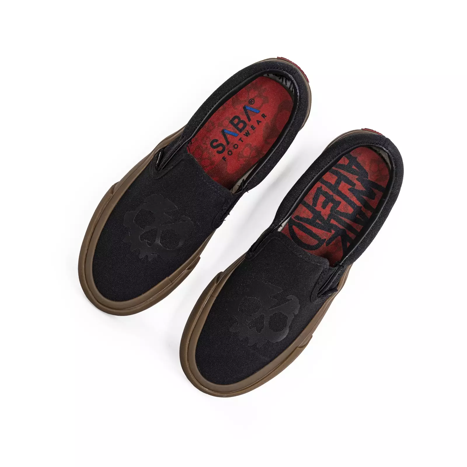 SABA Slip On Skull All Black Dark Gum - Sepatu Sneakers Casual Pria Wanita