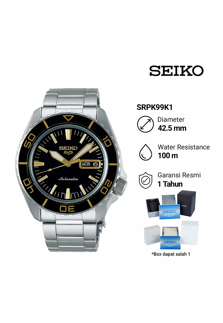 Seiko 5 Sports - Jam Tangan Automatic Pria - Black Dial Stainless Steel Band - SRPK99K1