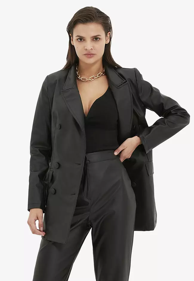 Pu leather blazer hotsell
