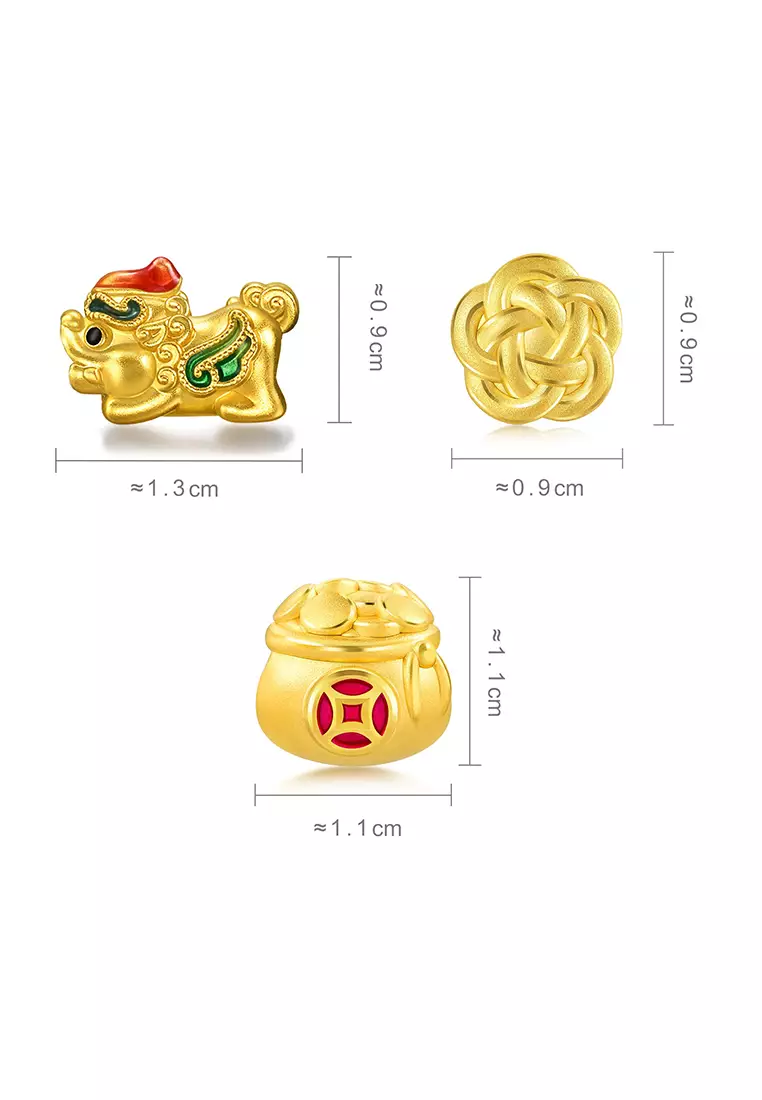 999 24K Solid Gold Auspicious Myth Pixiu Charm Trio Bracelet Jewelry Set for Women 95534B 92437C 91504C