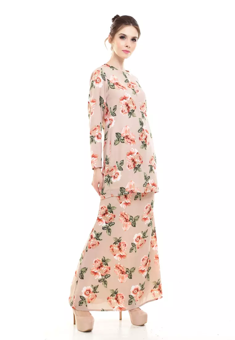 Rina Printed Kurung Brown Flower