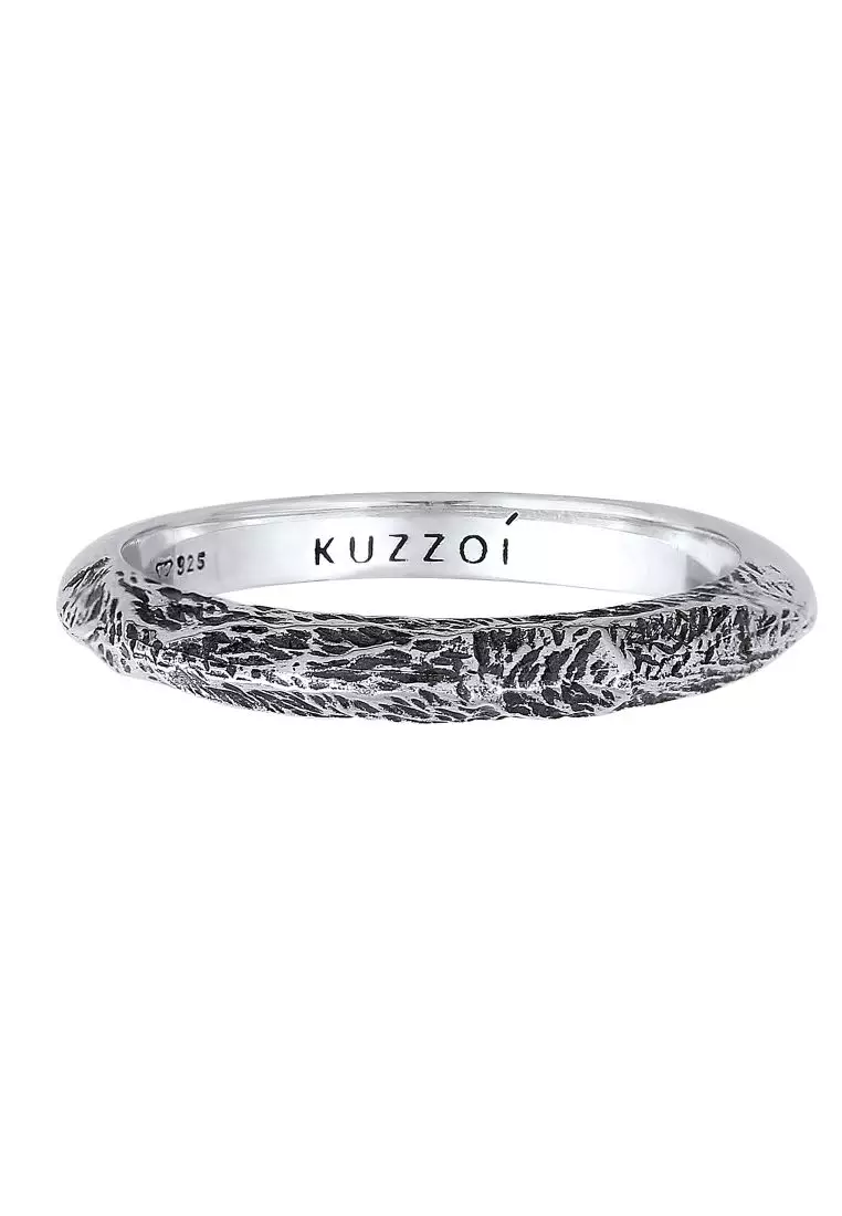 Buy Kuzzoi Ring Men Band Narrow Used Look Solid Trend in 925