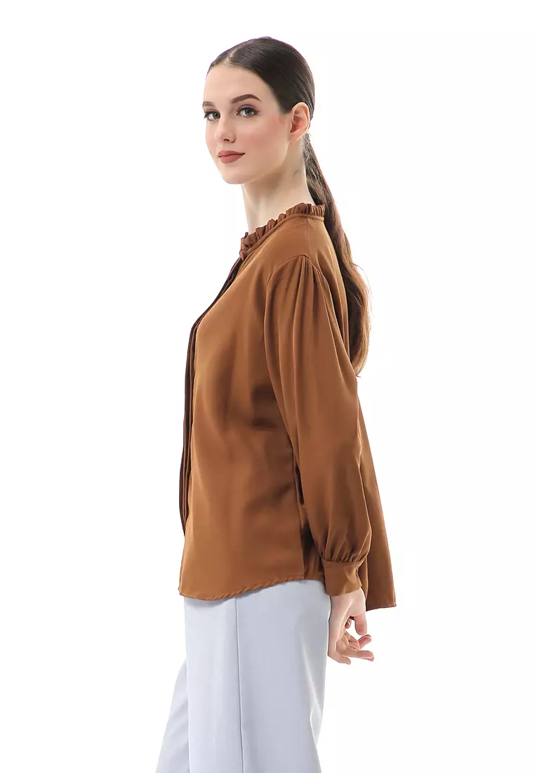 Vionka Kemeja Atasan Wanita Opnaisel Motif Polos - Bata