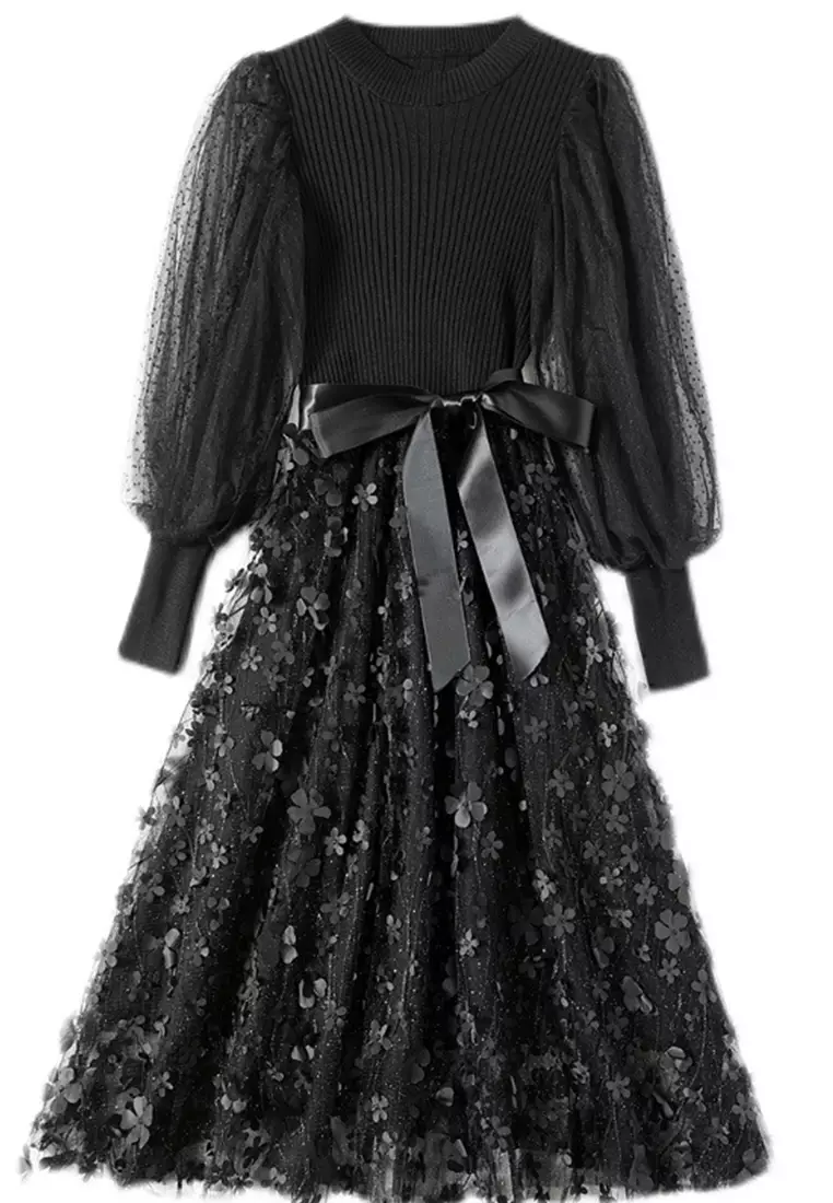 Black net clearance one piece dress