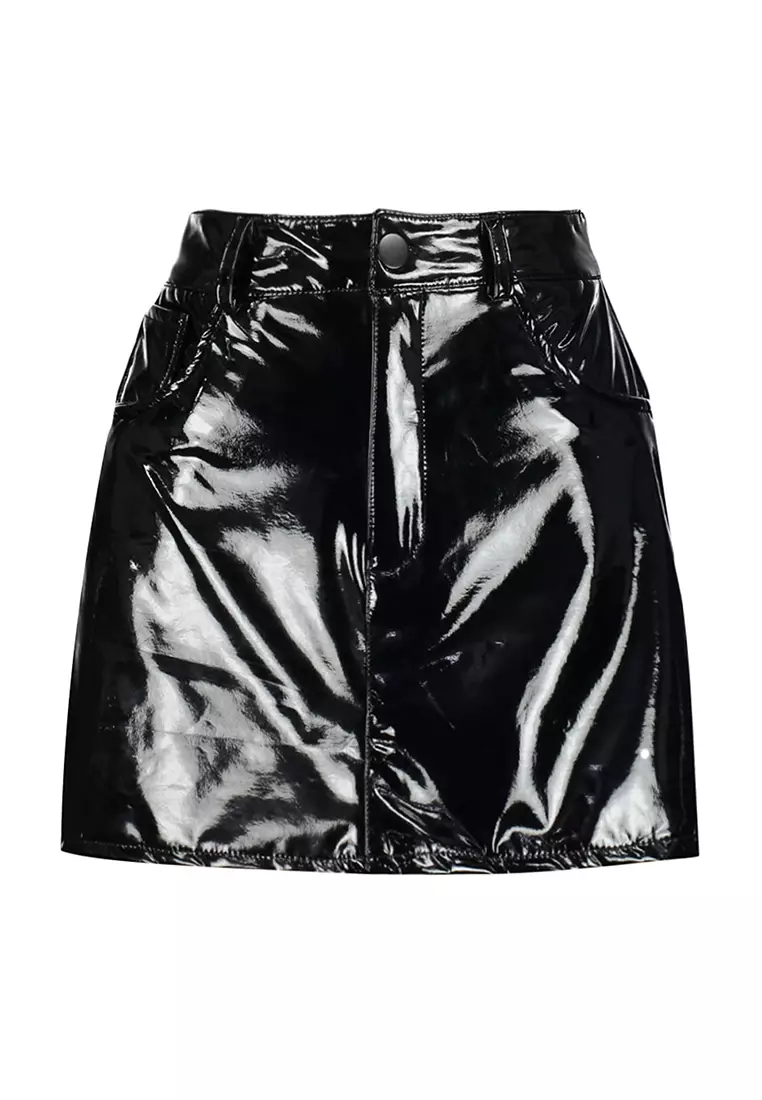 Black top shiny skirt
