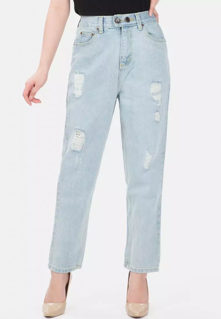 Ripped Boyfriend Jeans in Aqua (Hijab Friendly)