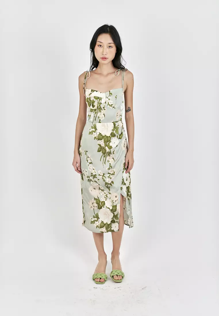 Floral print self sales tie maxi dress