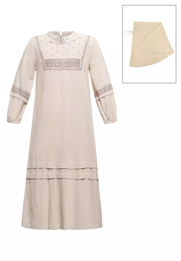 Pito Dito Girl Rafsan Gamis Dress Anak Coklat Muda - Size 14