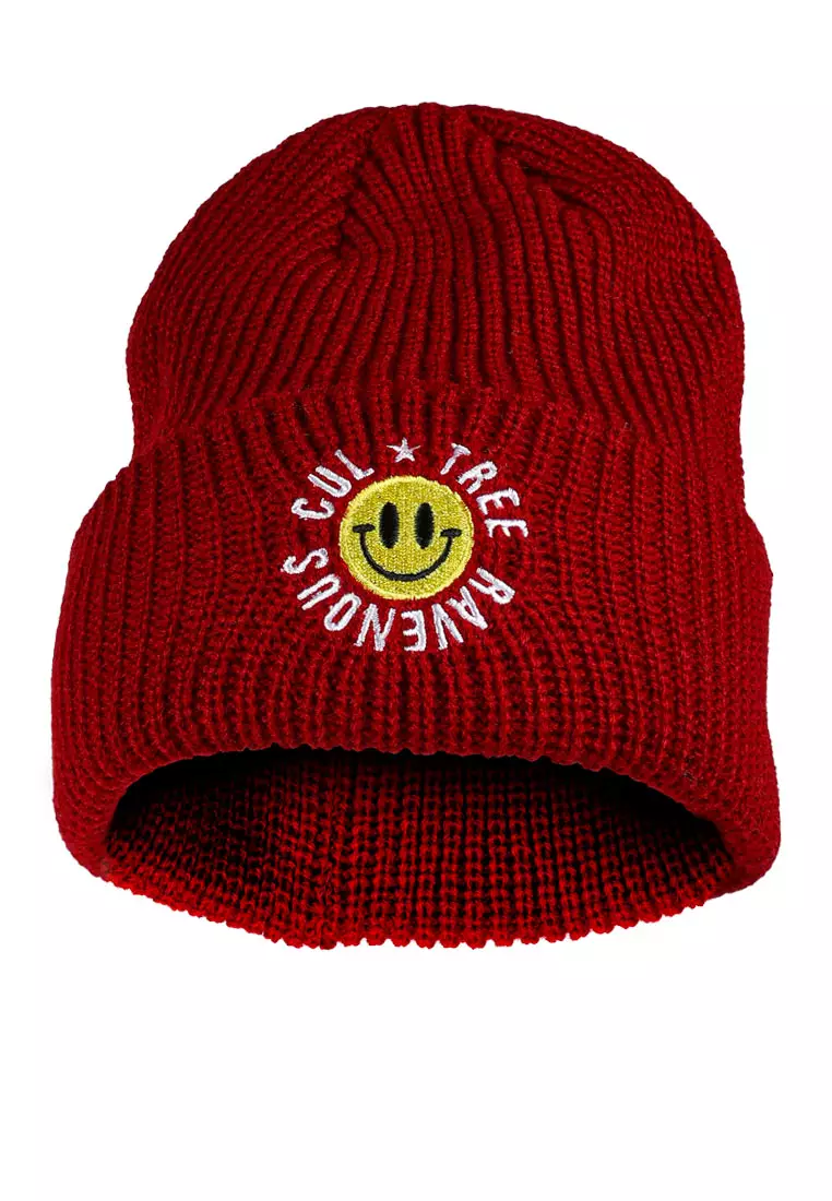 Beanie Bordir Manset Wafel Dalam Warna Burgundy