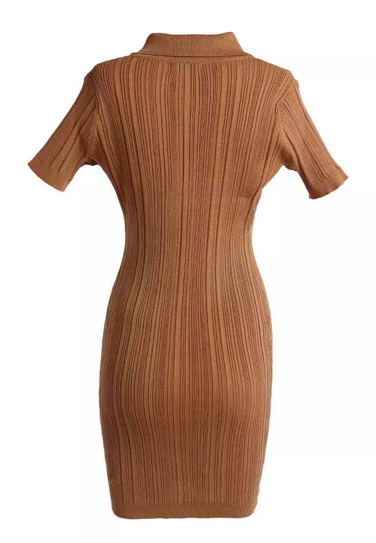 Dress Sweater Bodycon Kerah Marsala
