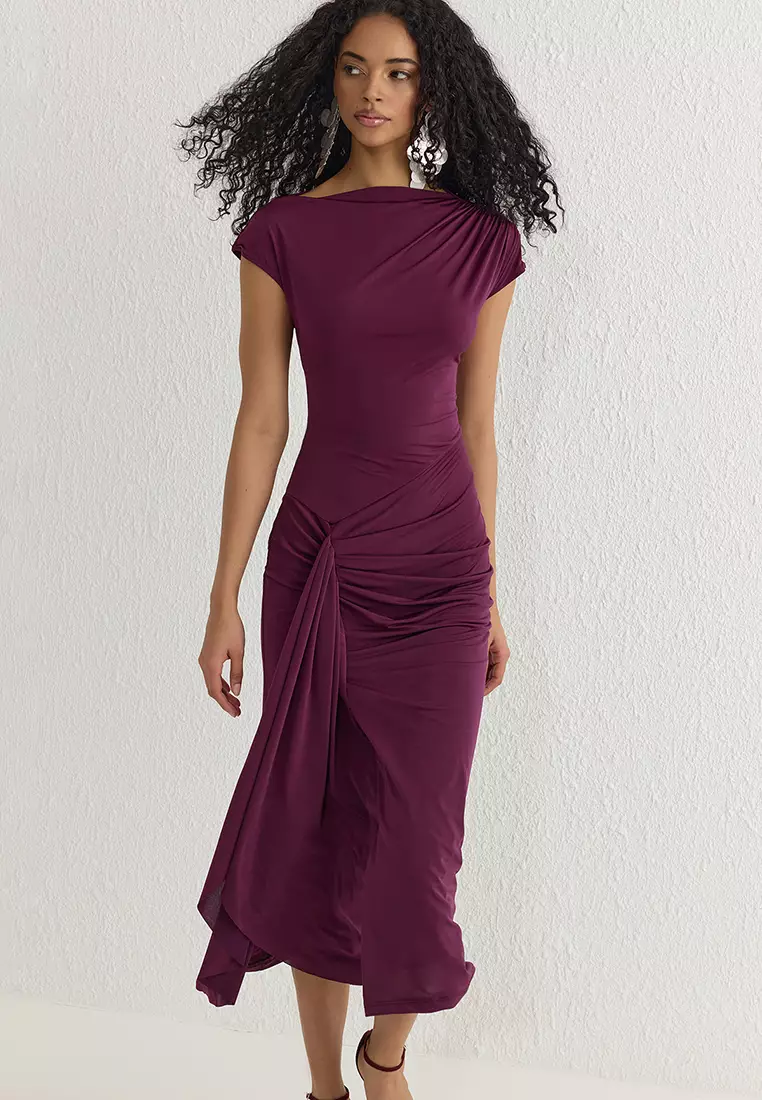 Plum Body Fitted Back Adjustable Lace Up Evening Dress Night Graduation  Dress