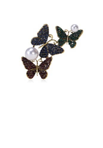 Glamorousky white Fashion and Dazzling Plated Gold Butterfly Imitation Pearl Brooch with Brown Cubic Zirconia 98B05ACE33B4E5GS_1
